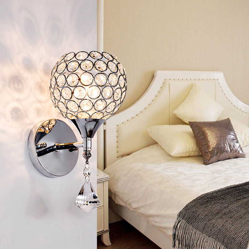 Fun a parete da comodino Funzione singola lampadina Postmoderna a parete a LED con cristallo in argento