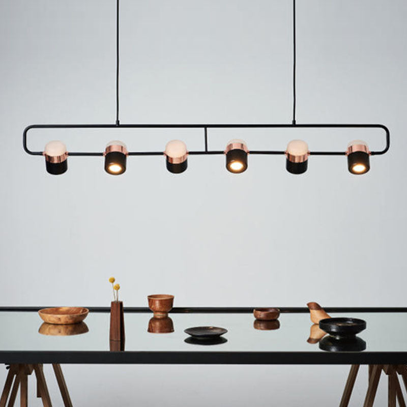 Cylindrical Island Light Fixture Modern 6-Light LED Hanging Lamps with White Acrylic Shade