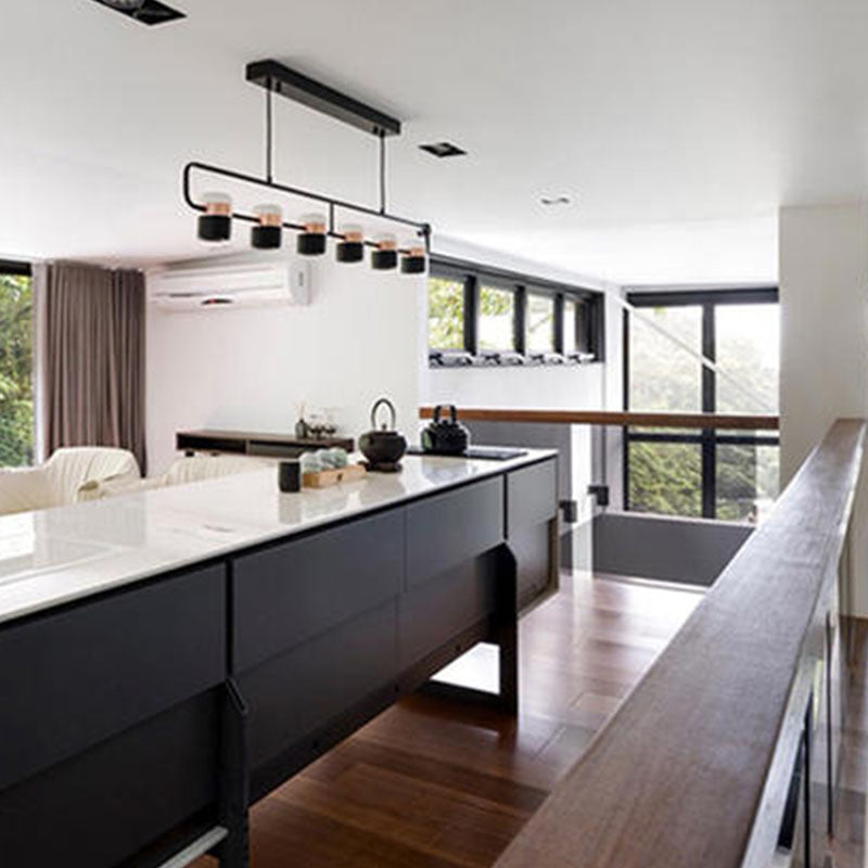 Cylindrical Island Light Fixture Modern 6-Light LED Hanging Lamps with White Acrylic Shade