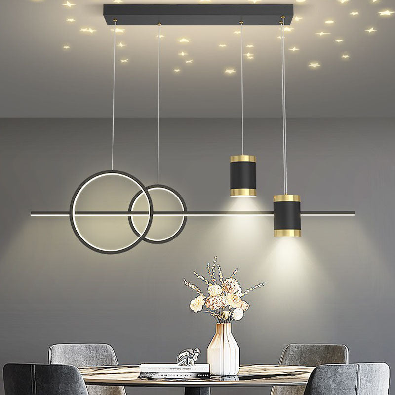 Modern Style Linear Shaped Island Pendant Metal 5 Lights Island Light for Restaurant