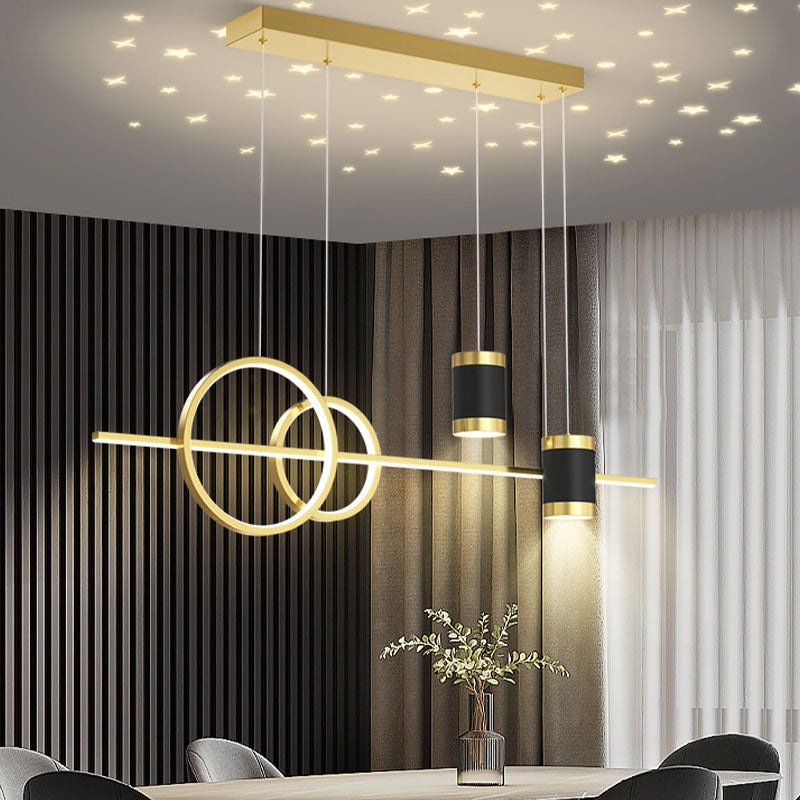 Modern Style Linear Shaped Island Pendant Metal 5 Lights Island Light for Restaurant