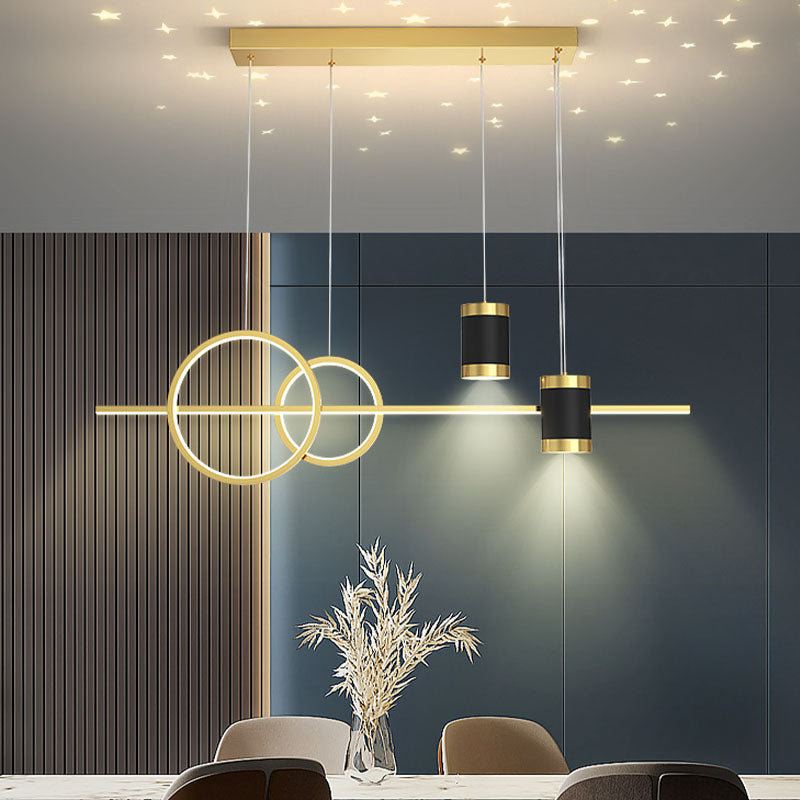 Modern Style Linear Shaped Island Pendant Metal 5 Lights Island Light for Restaurant