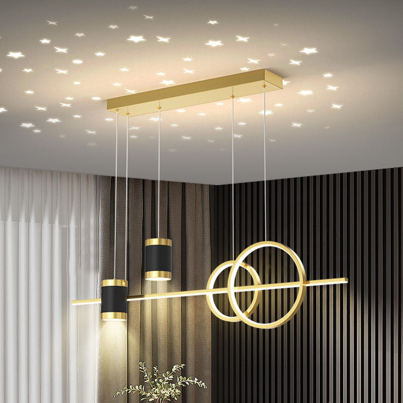 Modern Style Linear Shaped Island Pendant Metal 5 Lights Island Light for Restaurant