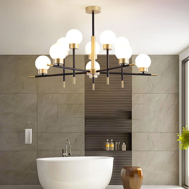 Postmoderne Metallkronleuchter Multi -Licht -Deckenkraut mit Glasschatten für Esszimmer