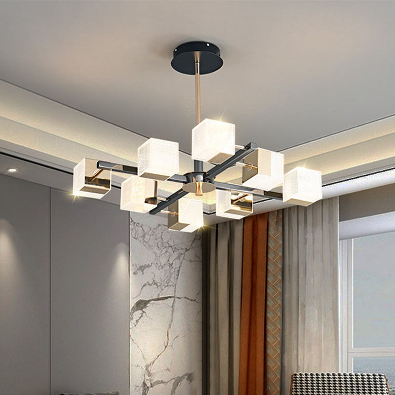 Postmoderne Metallkronleuchter leichte quadratische Form Anhänger Beleuchtung für Wohnzimmer