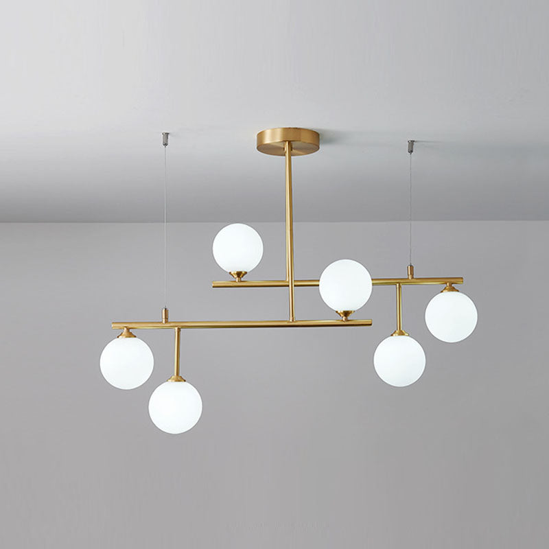 Stile moderno Opal Glass Orb Orbomone a sospensione in oro chiaro soggiorno lampadario