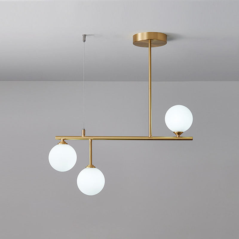 Modern Style Opal Glass Orb Shade Pendant Light Gold Living Room Chandelier