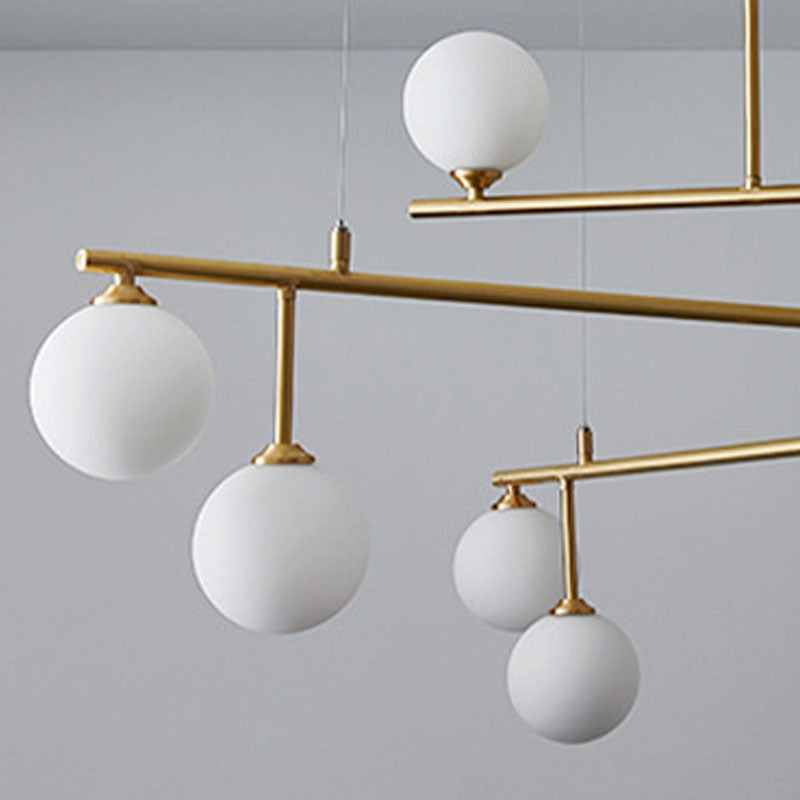Stile moderno Opal Glass Orb Orbomone a sospensione in oro chiaro soggiorno lampadario