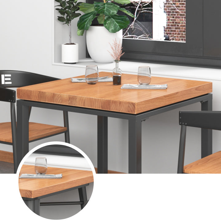 Mesa de comedor de madera maciza de estilo industrial, mesa cuadrada con base de caballete para comedor