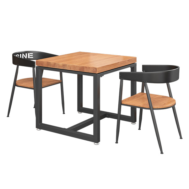 Mesa de comedor de madera maciza de estilo industrial, mesa cuadrada con base de caballete para comedor