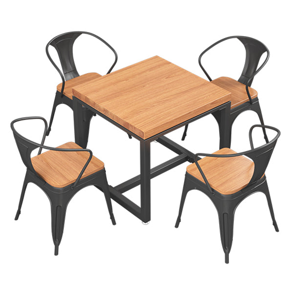 Mesa de comedor de madera maciza de estilo industrial, mesa cuadrada con base de caballete para comedor