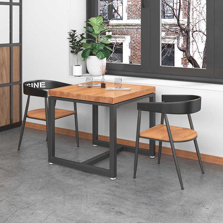 Mesa de comedor de madera maciza de estilo industrial, mesa cuadrada con base de caballete para comedor