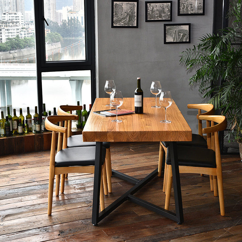 Tavolo da pranzo in legno solido in stile industriale Usa tavolo rettangolo con base di cavalletto