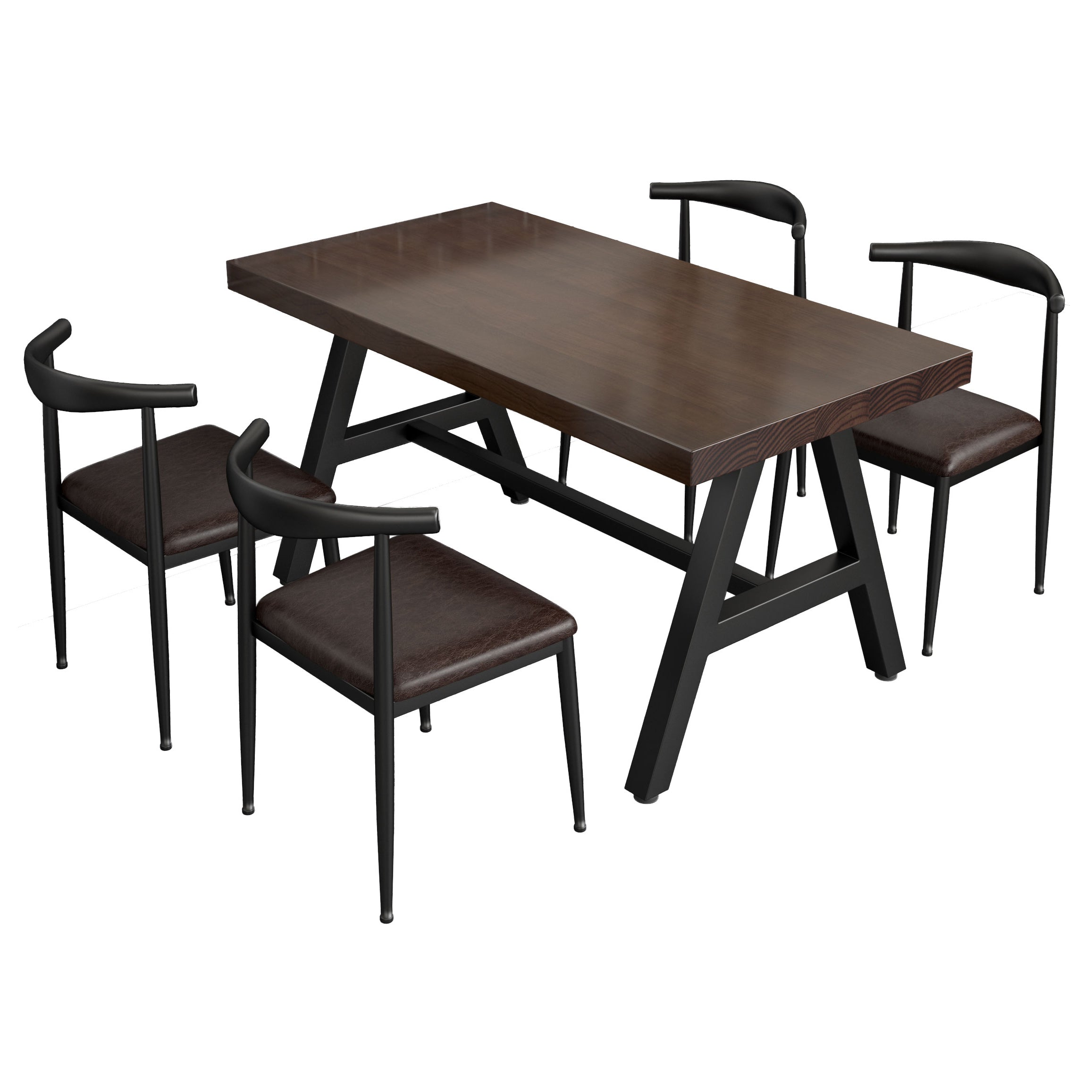 Industrial Rectangle Dining Table Pine Solid Wood Table with Black Trestle Base