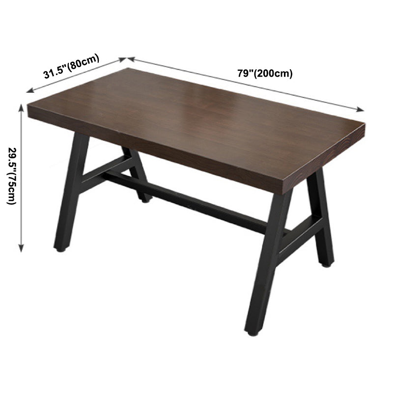 Industrial Rectangle Dining Table Pine Solid Wood Table with Black Trestle Base