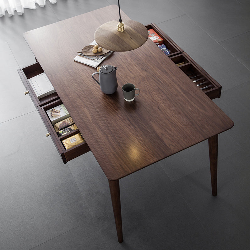 Hickory Rectangle Wood Table Storage Dining Table with 4 Legs for Restaurant