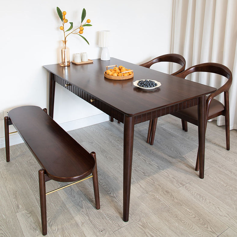 Hickory Rectangle Wood Table Storage Dining Table with 4 Legs for Restaurant