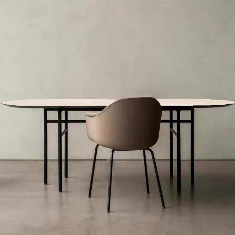 Metal Modern Oval Dining Table Wood Top Table for Dining Room and Kitchen
