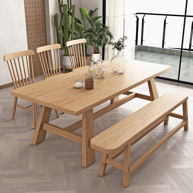 Table rectangulaire en bois massif, Table à manger moderne en nature avec base à tréteaux pour Restaurant
