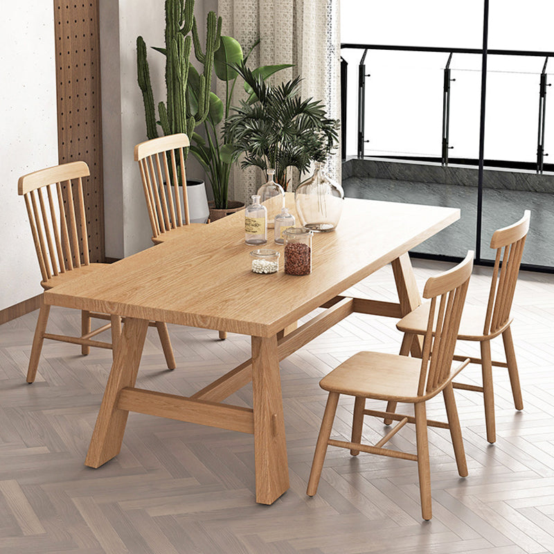 Table rectangulaire en bois massif, Table à manger moderne en nature avec base à tréteaux pour Restaurant
