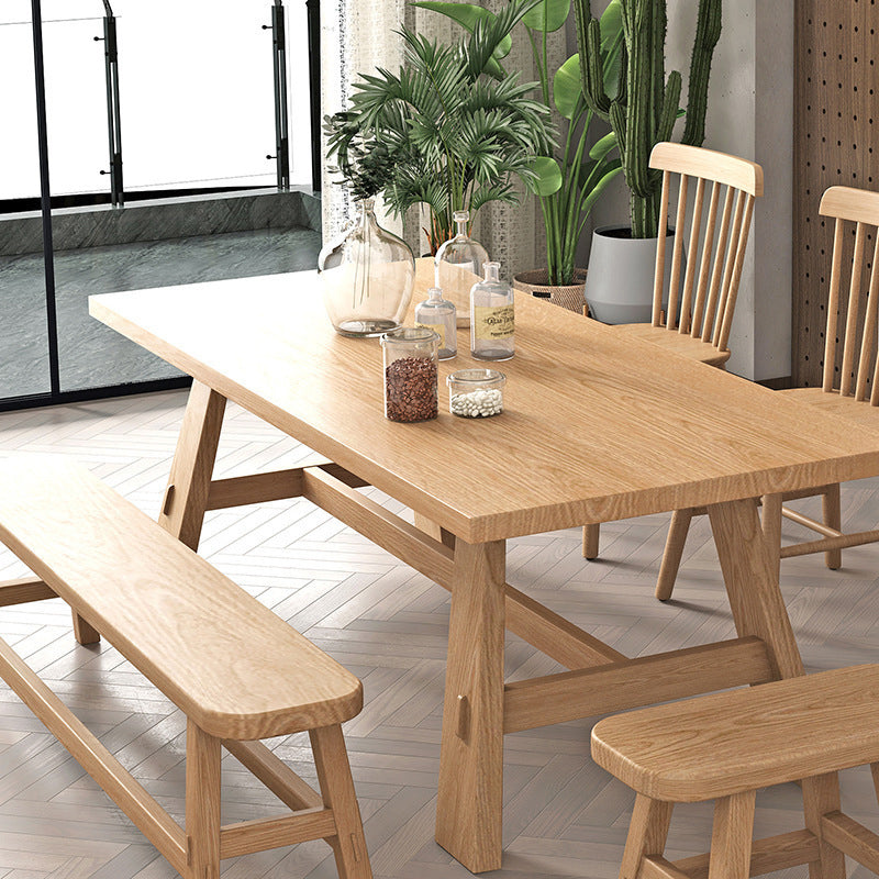 Table rectangulaire en bois massif, Table à manger moderne en nature avec base à tréteaux pour Restaurant