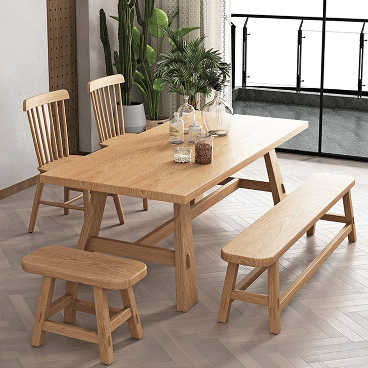 Table rectangulaire en bois massif, Table à manger moderne en nature avec base à tréteaux pour Restaurant