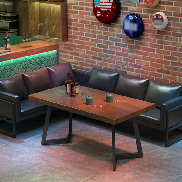 Mesa de comedor industrial Mesa de madera maciza de pino con base negra para la cena de cocina en casa