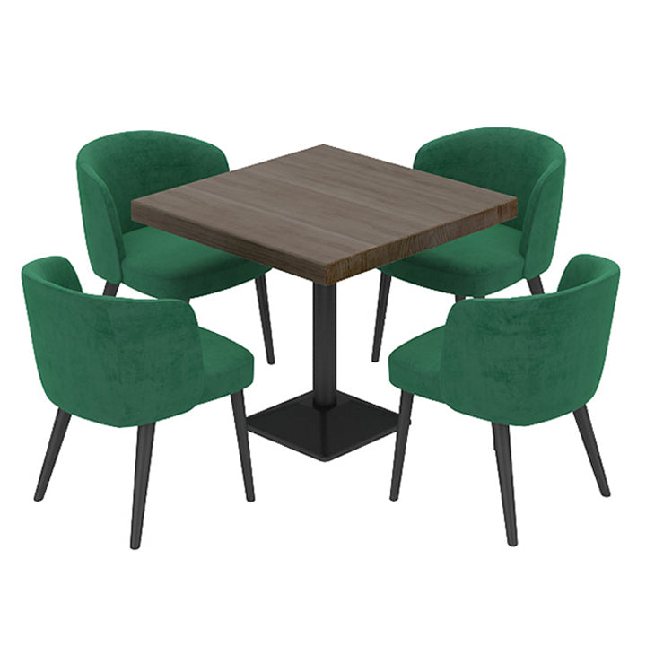 Mesa de comedor industrial Mesa de madera maciza de pino con base negra para comedor