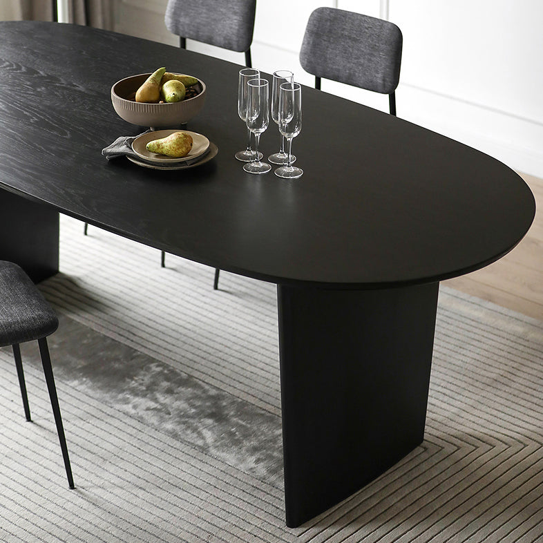 Solid Wood Contemporary Oval Dining Table Black Wood Top Table for Dining Room