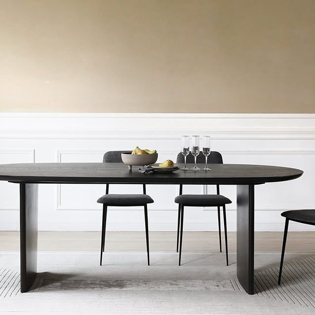 Solid Wood Contemporary Oval Dining Table Black Wood Top Table for Dining Room