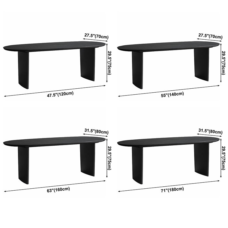 Solid Wood Contemporary Oval Dining Table Black Wood Top Table for Dining Room