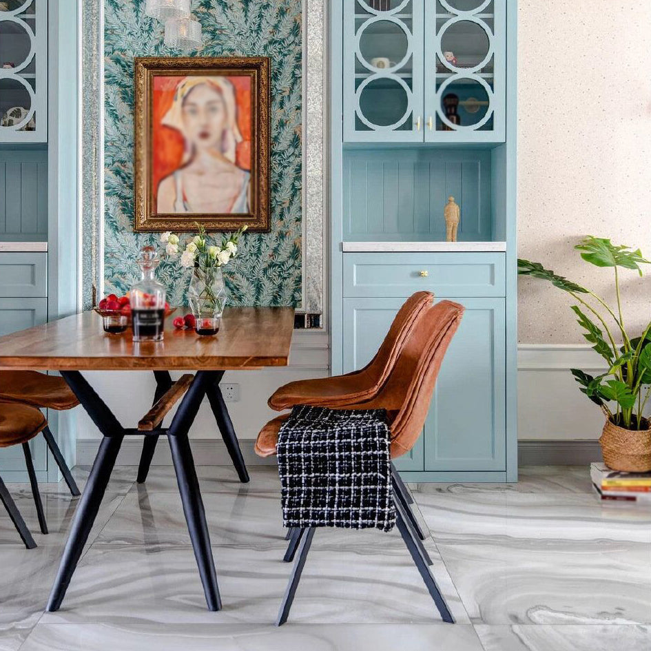 Rectangle Industrial Dining Table Wood Color Fixed Table with Solid Wood