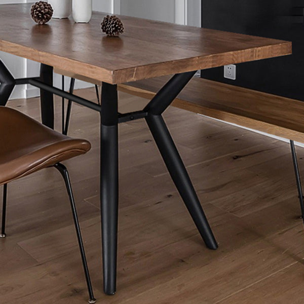 Rectangle Industrial Dining Table Wood Color Fixed Table with Solid Wood