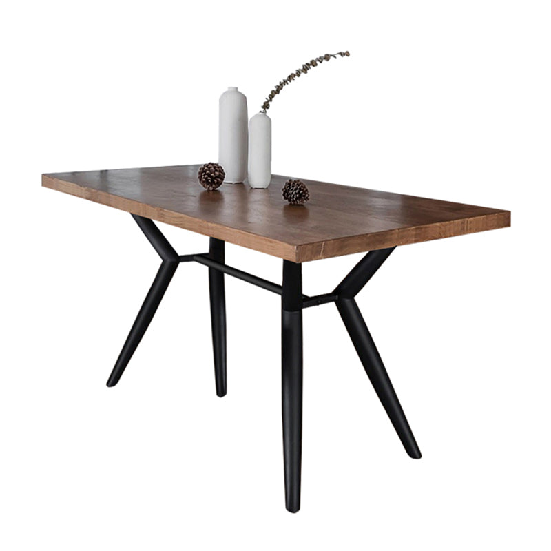 Rectangle Industrial Dining Table Wood Color Fixed Table with Solid Wood