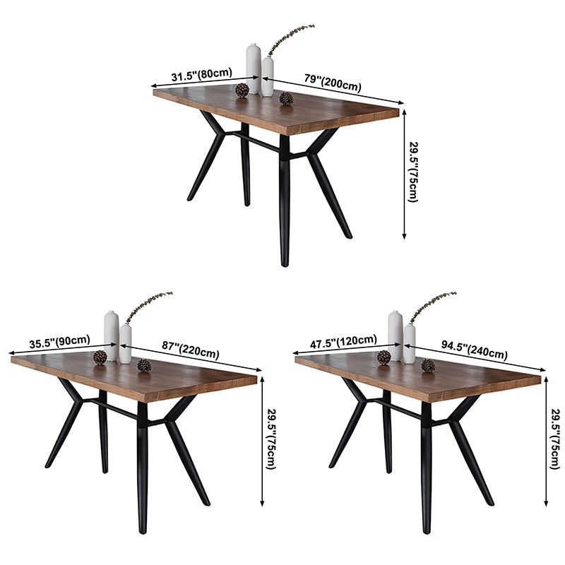 Rectangle Industrial Dining Table Wood Color Fixed Table with Solid Wood