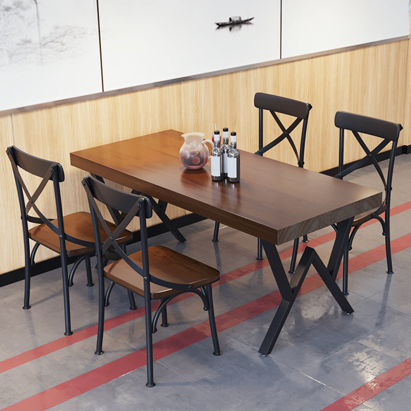 Industriële rechthoek eetkamer tafel dennen vaste houten tafel met zwart dubbel voetstuk