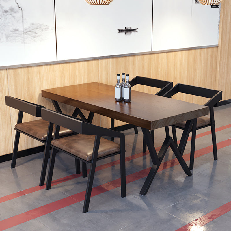 Industriële rechthoek eetkamer tafel dennen vaste houten tafel met zwart dubbel voetstuk