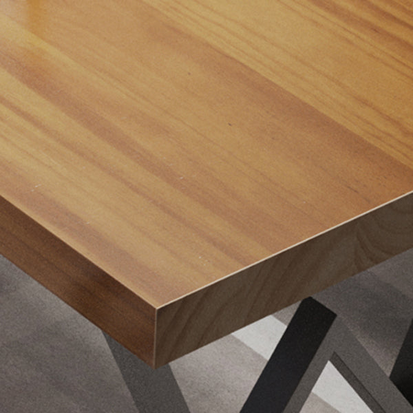 Industriële rechthoek eetkamer tafel dennen vaste houten tafel met zwart dubbel voetstuk