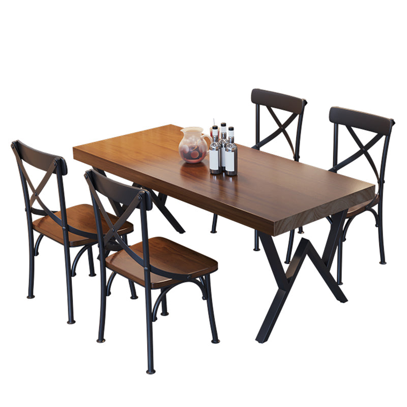 Industriële rechthoek eetkamer tafel dennen vaste houten tafel met zwart dubbel voetstuk