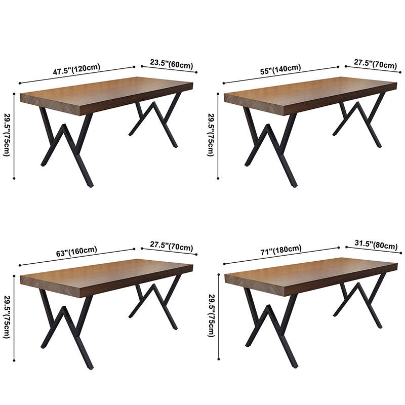 Industriële rechthoek eetkamer tafel dennen vaste houten tafel met zwart dubbel voetstuk