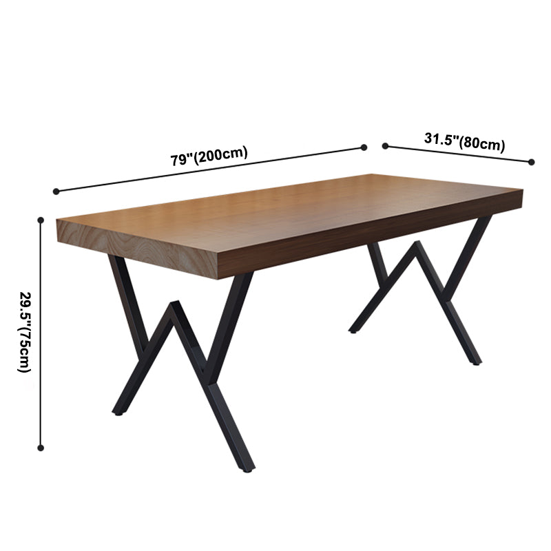 Industriële rechthoek eetkamer tafel dennen vaste houten tafel met zwart dubbel voetstuk