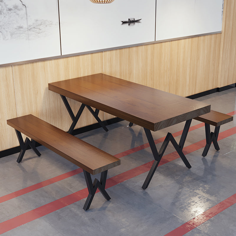 Industriële rechthoek eetkamer tafel dennen vaste houten tafel met zwart dubbel voetstuk