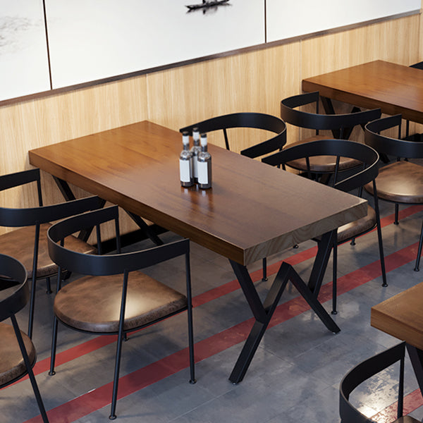 Industriële rechthoek eetkamer tafel dennen vaste houten tafel met zwart dubbel voetstuk