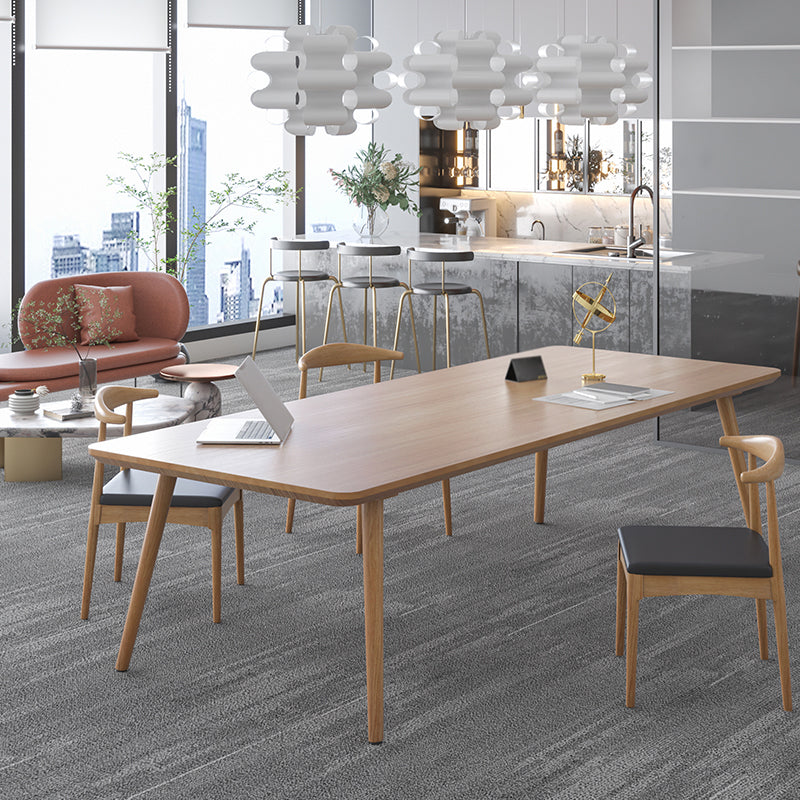 Contemporary Kitchen Khaki Dining Table Solid Wood Rectangle Dining Table with 4 Legs Base