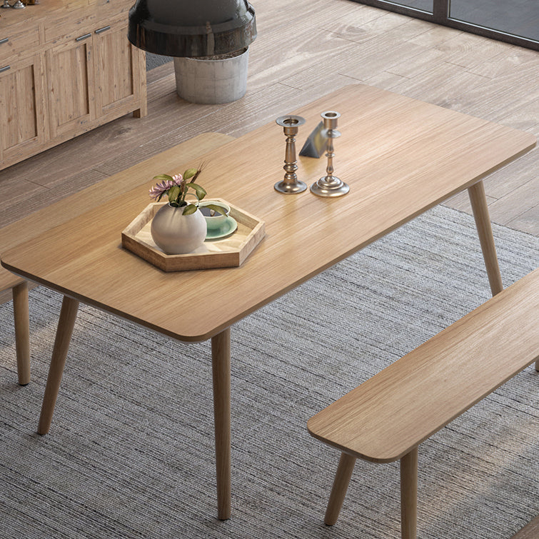 Contemporary Kitchen Khaki Dining Table Solid Wood Rectangle Dining Table with 4 Legs Base