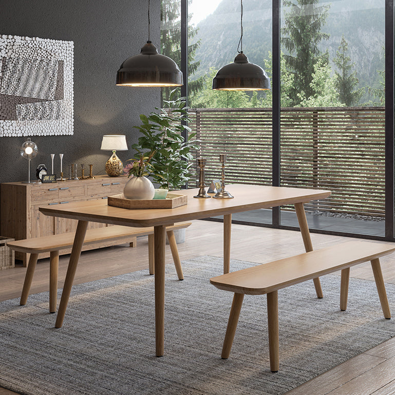 Contemporary Kitchen Khaki Dining Table Solid Wood Rectangle Dining Table with 4 Legs Base