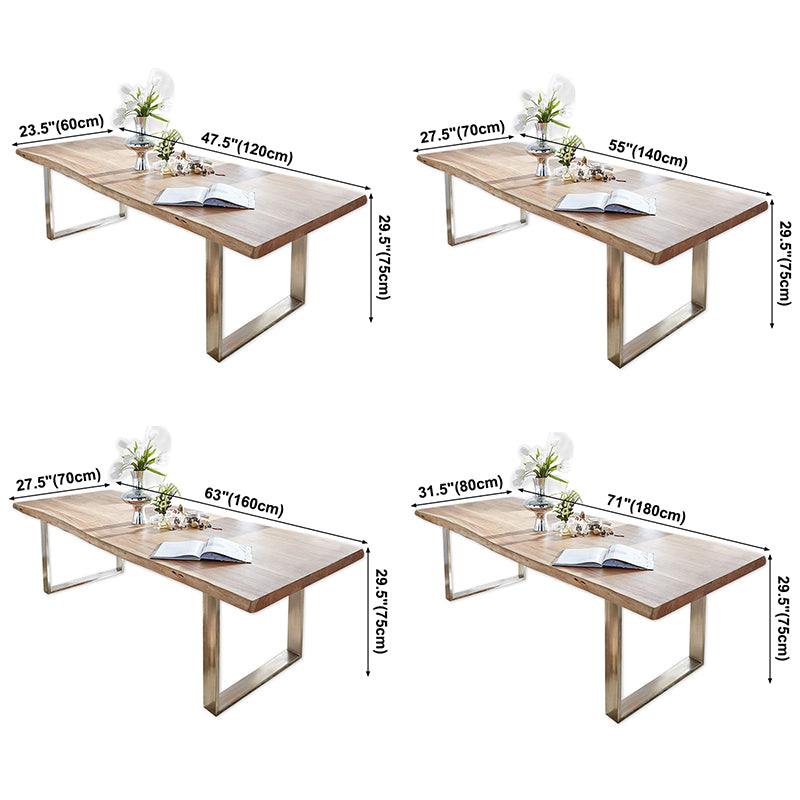 Rectangle Wood Color Dining Table Solid Wood Table Glam Style with Double Pedestal