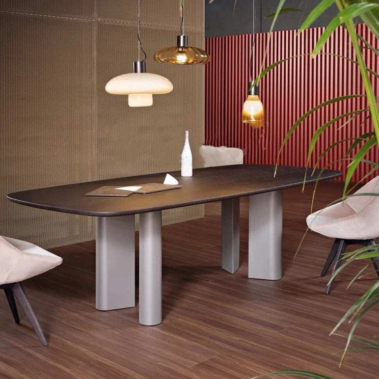Vast hout eigentijdse ovale eettafel vaste houten boventafel voor eetkamer