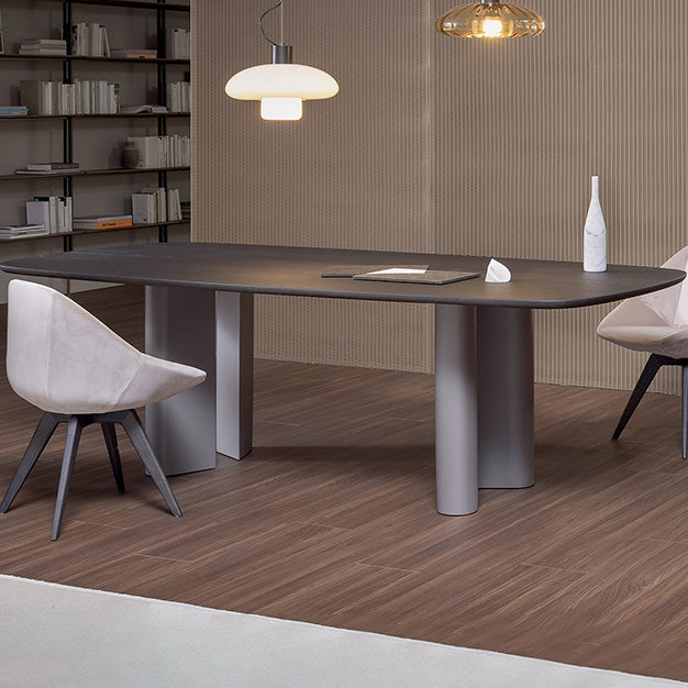 Vast hout eigentijdse ovale eettafel vaste houten boventafel voor eetkamer