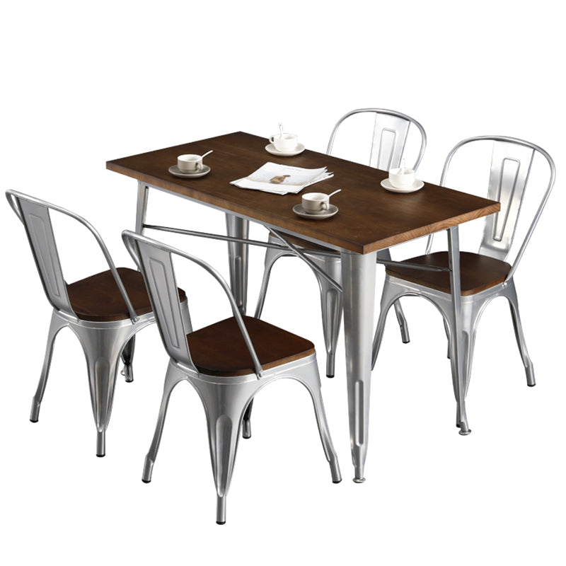 Mesa de comedor de madera maciza de estilo industrial Mesa de comedor con base de metal para comedor
